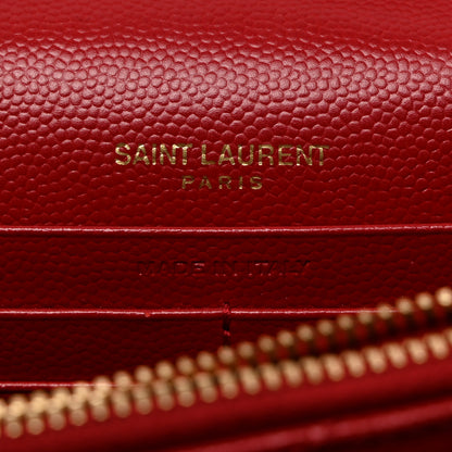 Saint Laurent Grain De Poudre Matelasse Chevron Monogram Envelope Chain Wallet New Red 6 of 10