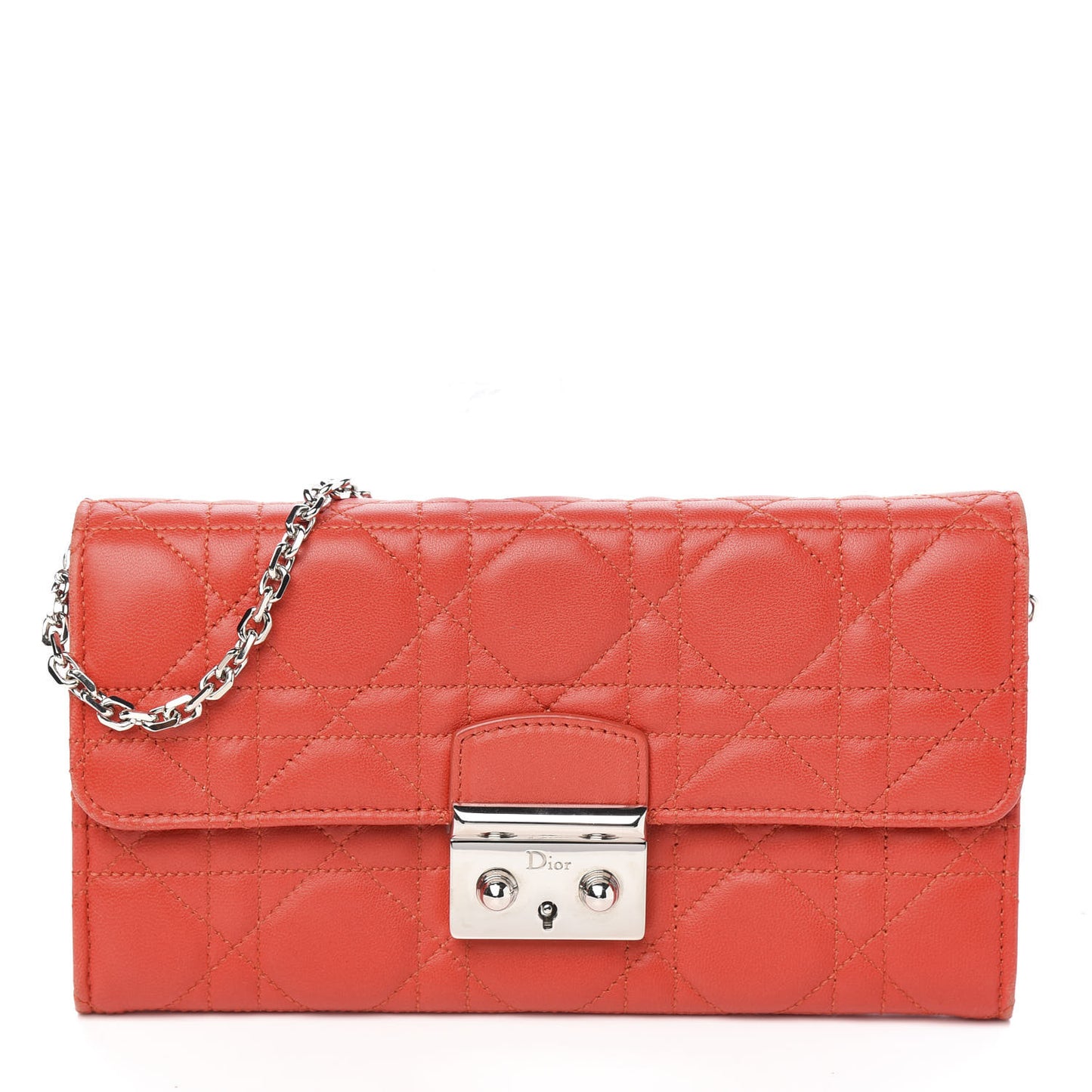 Lambskin Cannage Miss Dior Chain Wallet Red