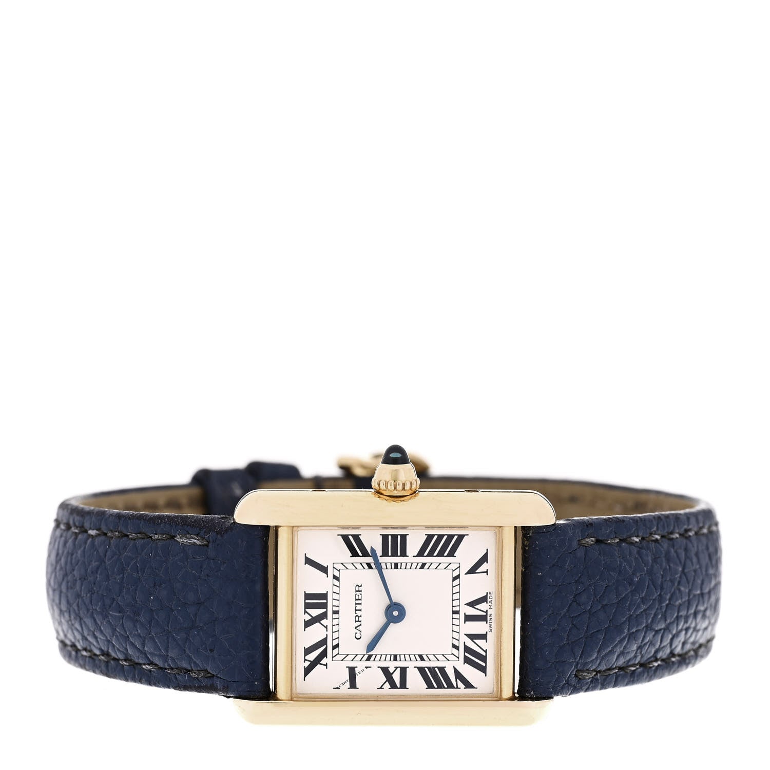 Cartier 18K Yellow Gold Calfskin 22mm Tank Louis Quartz Watch Blue 2 of 7