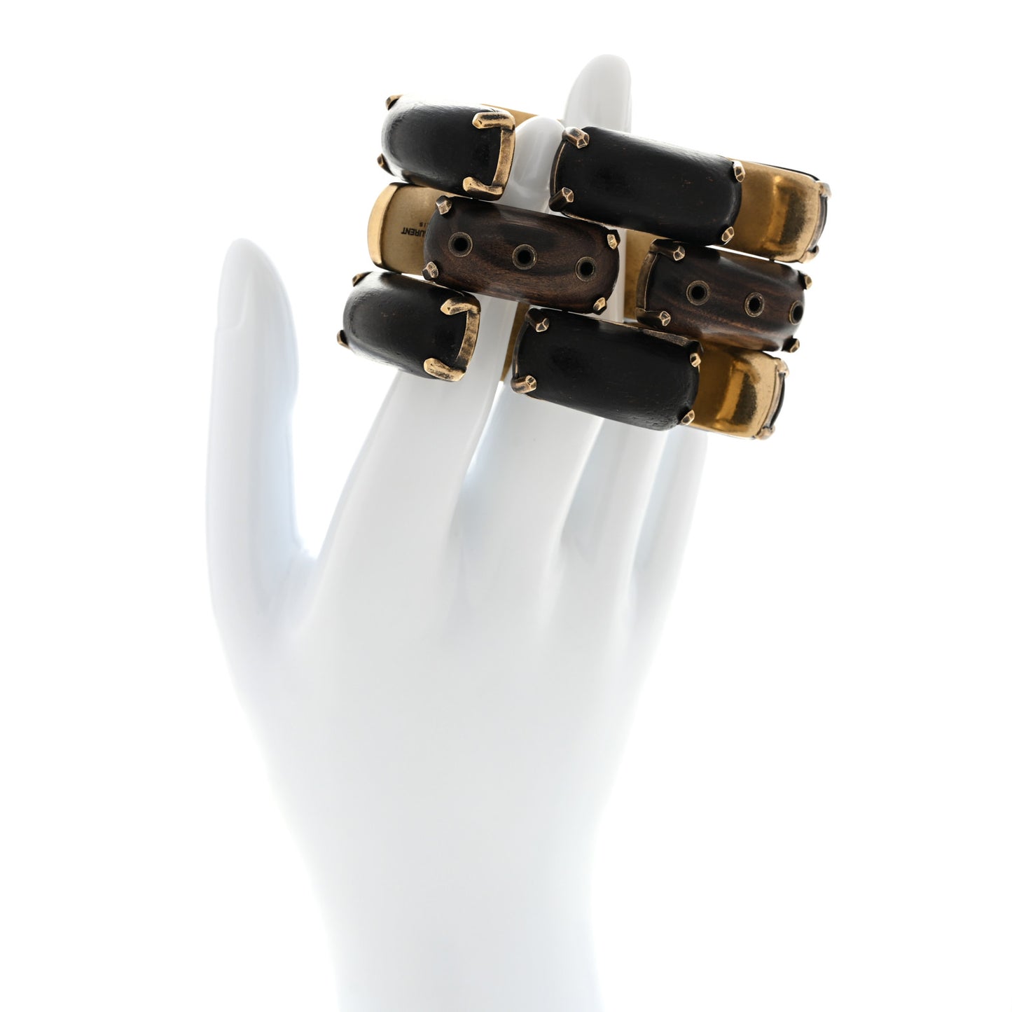 Metal Wood Rivet Bangle Bracelet S Bronze Marron