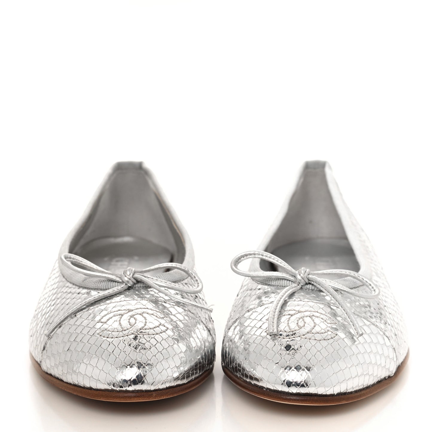 Mirror Effect Python Cap Toe CC Ballerina Flats 38 Silver