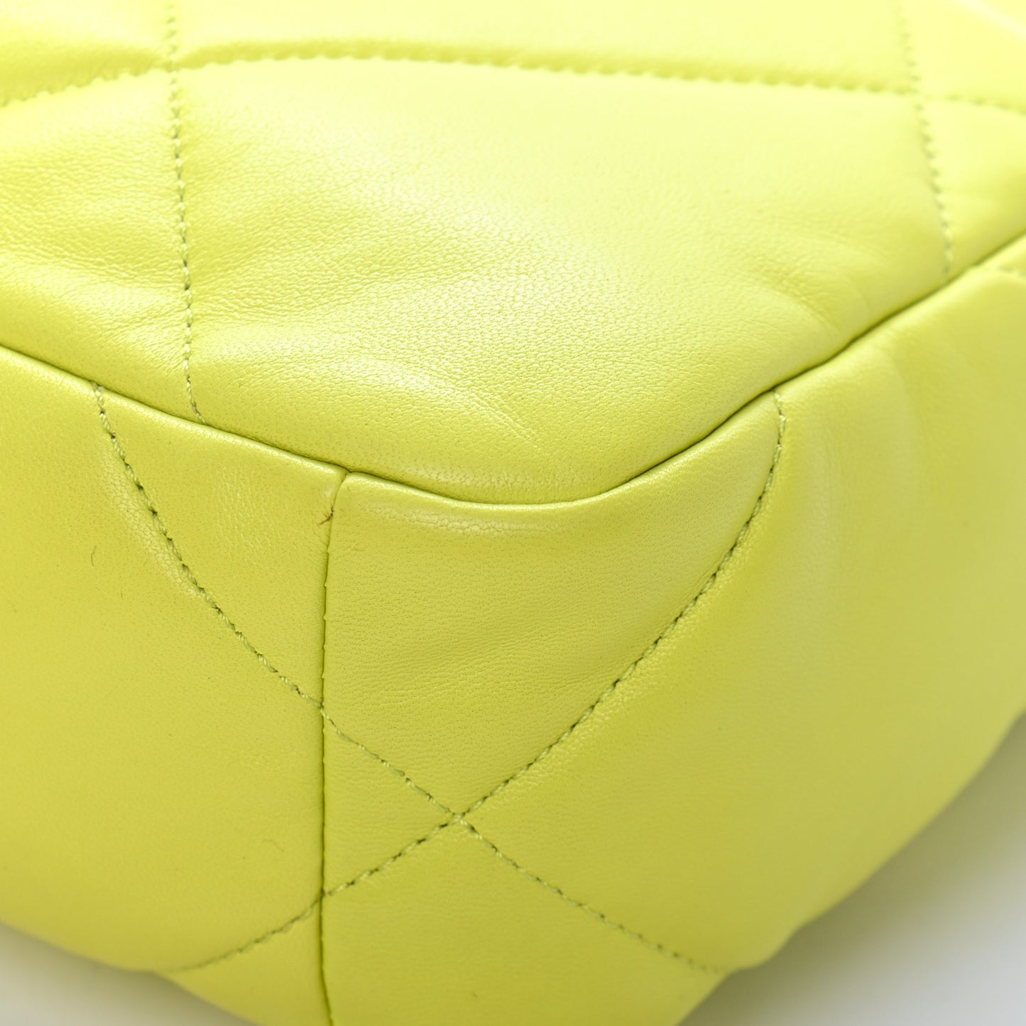 Shiny Lambskin Quilted Medium Chanel 19 Flap Neon Yellow
