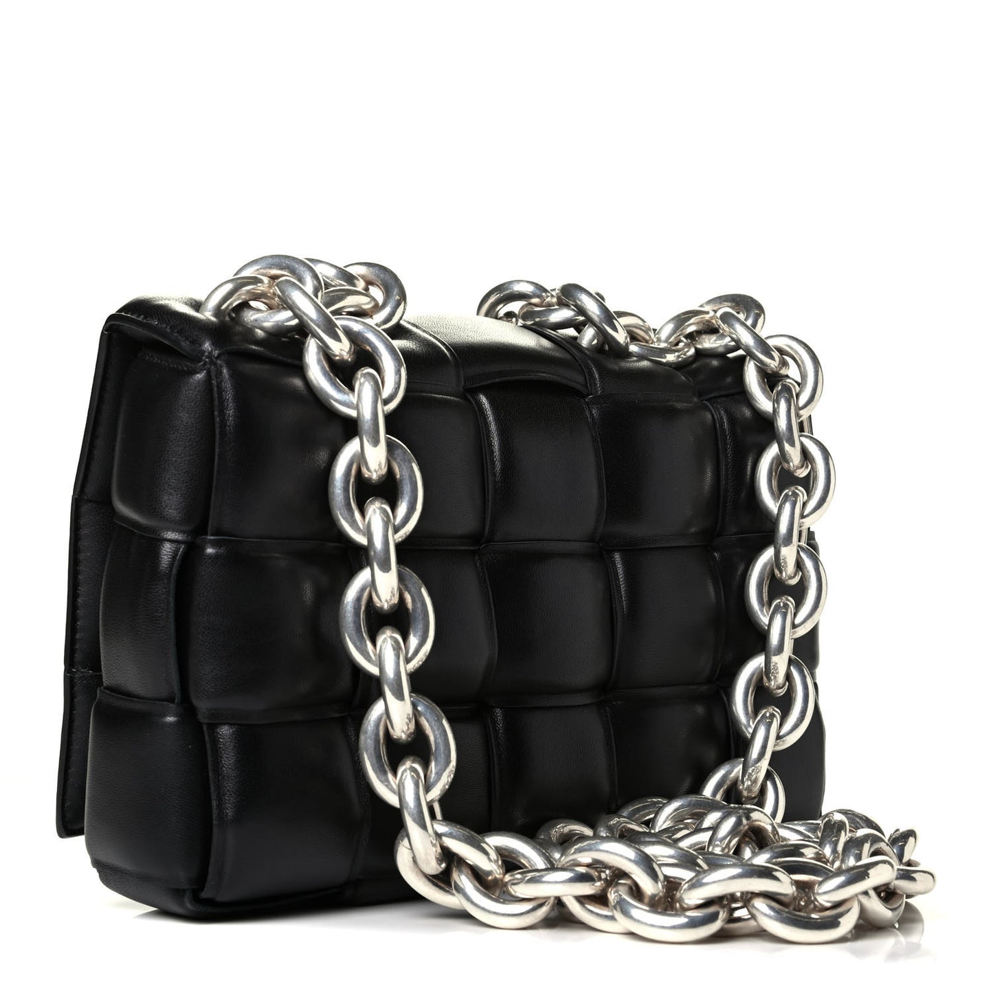 Lambskin Maxi Intreccio Padded Chain Cassette Crossbody Bag Black