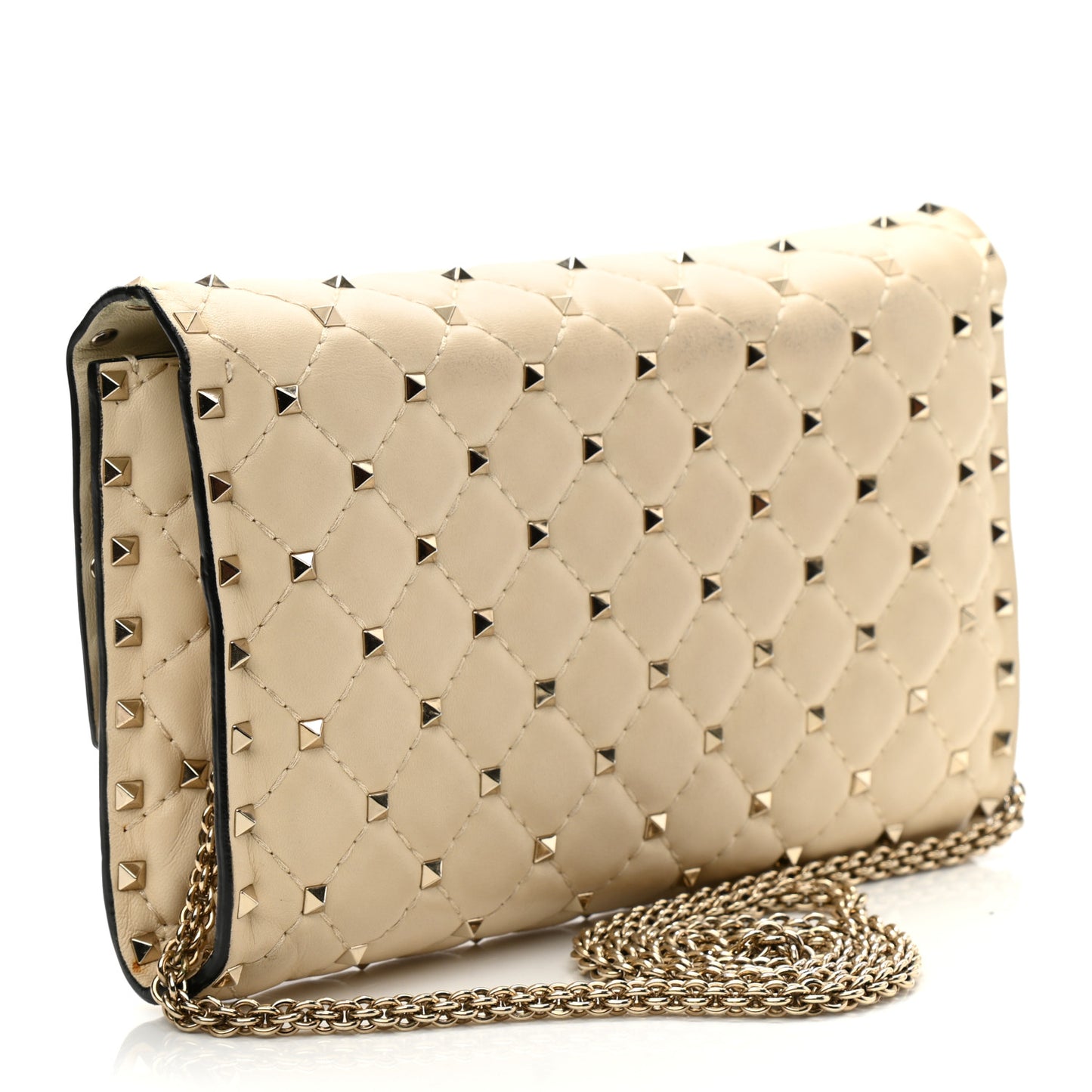 Nappa Rockstud Spike Wallet on Chain Light Ivory