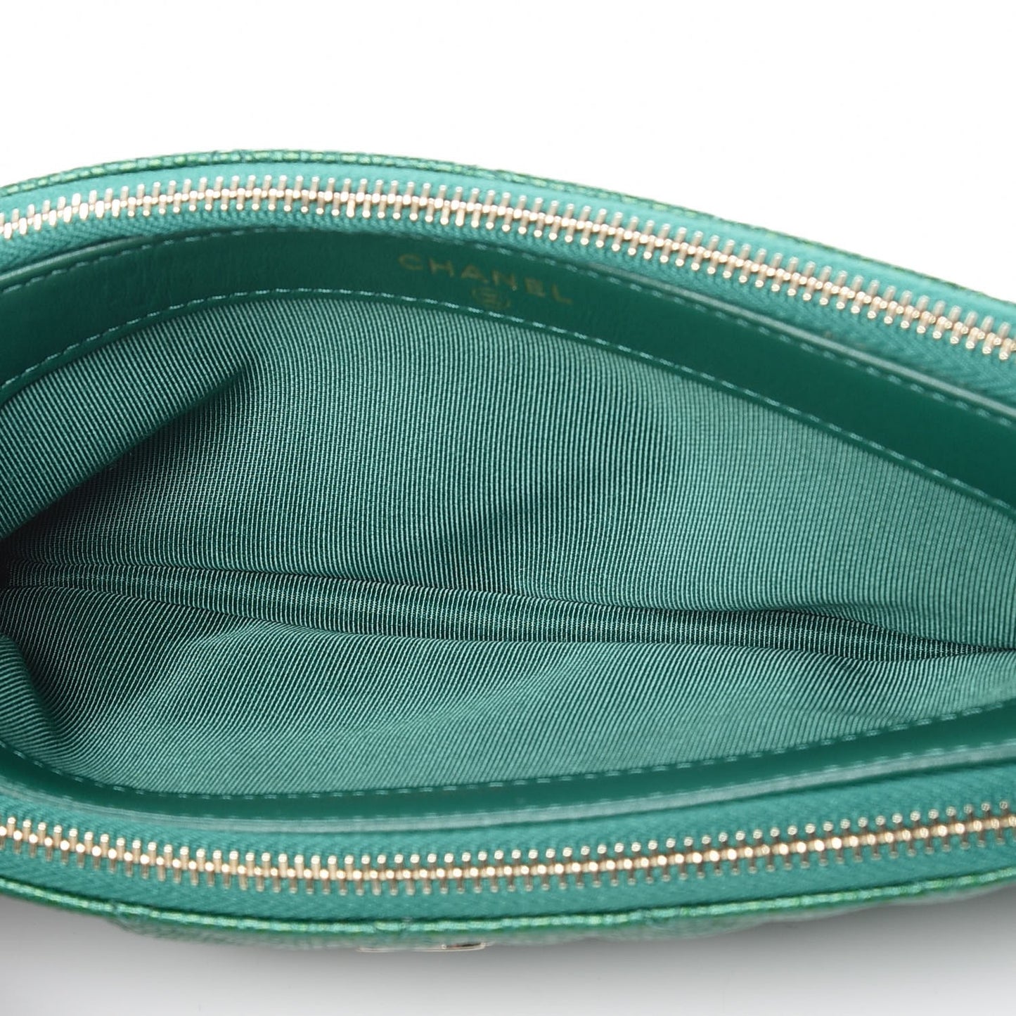 Caviar Quilted Small Clutch With Chain Green