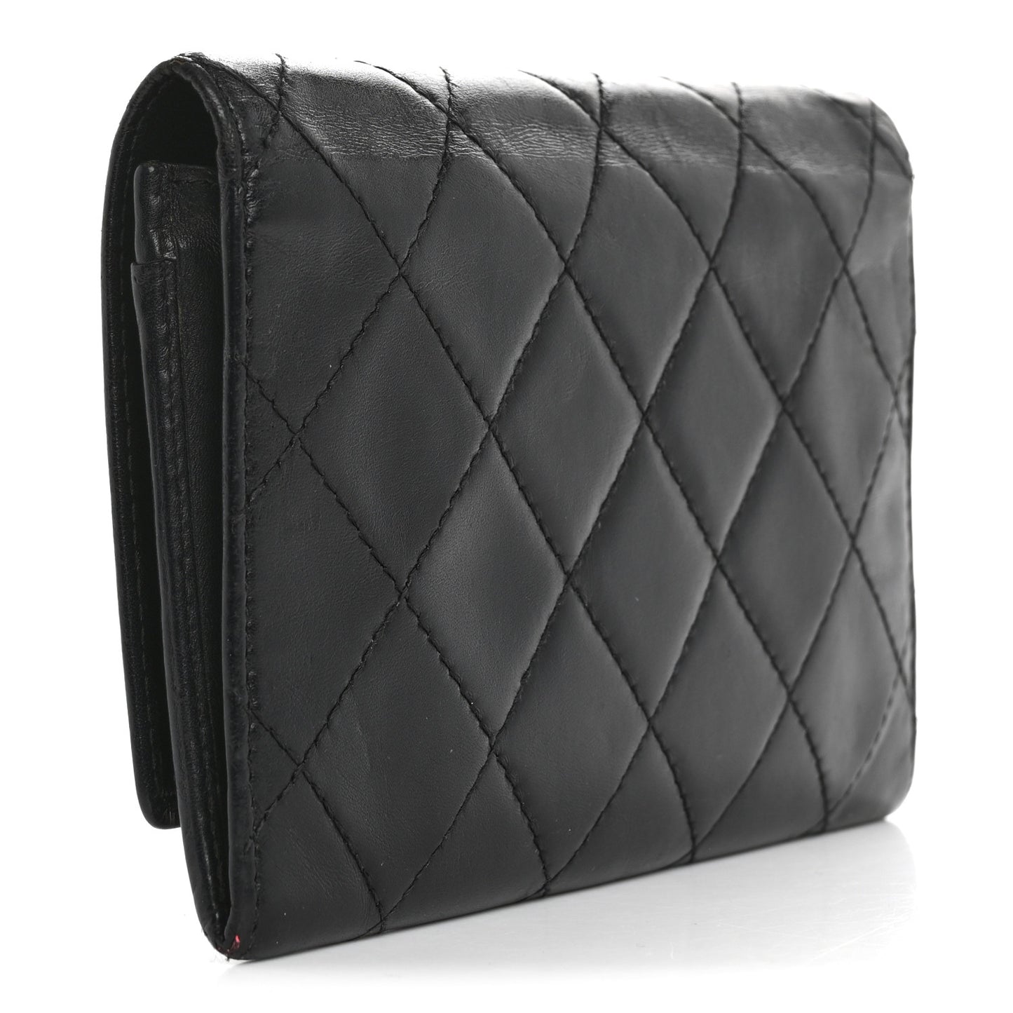 Calfskin Quilted Cambon Flap Wallet Black White