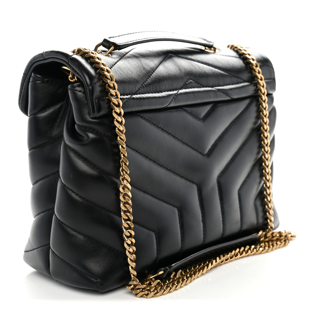 Calfskin Y Quilted Monogram Small Loulou Chain Satchel Black