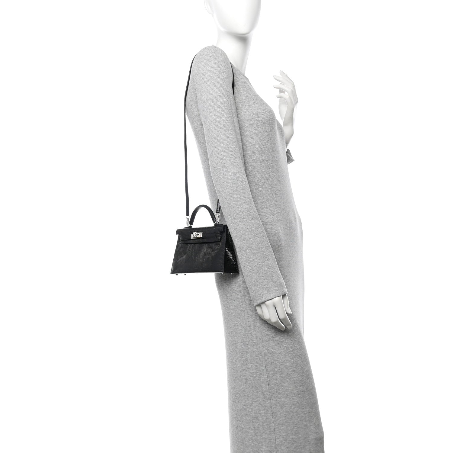 Hermes Shiny Lizard Mini Kelly Sellier 20 Black 2 of 11