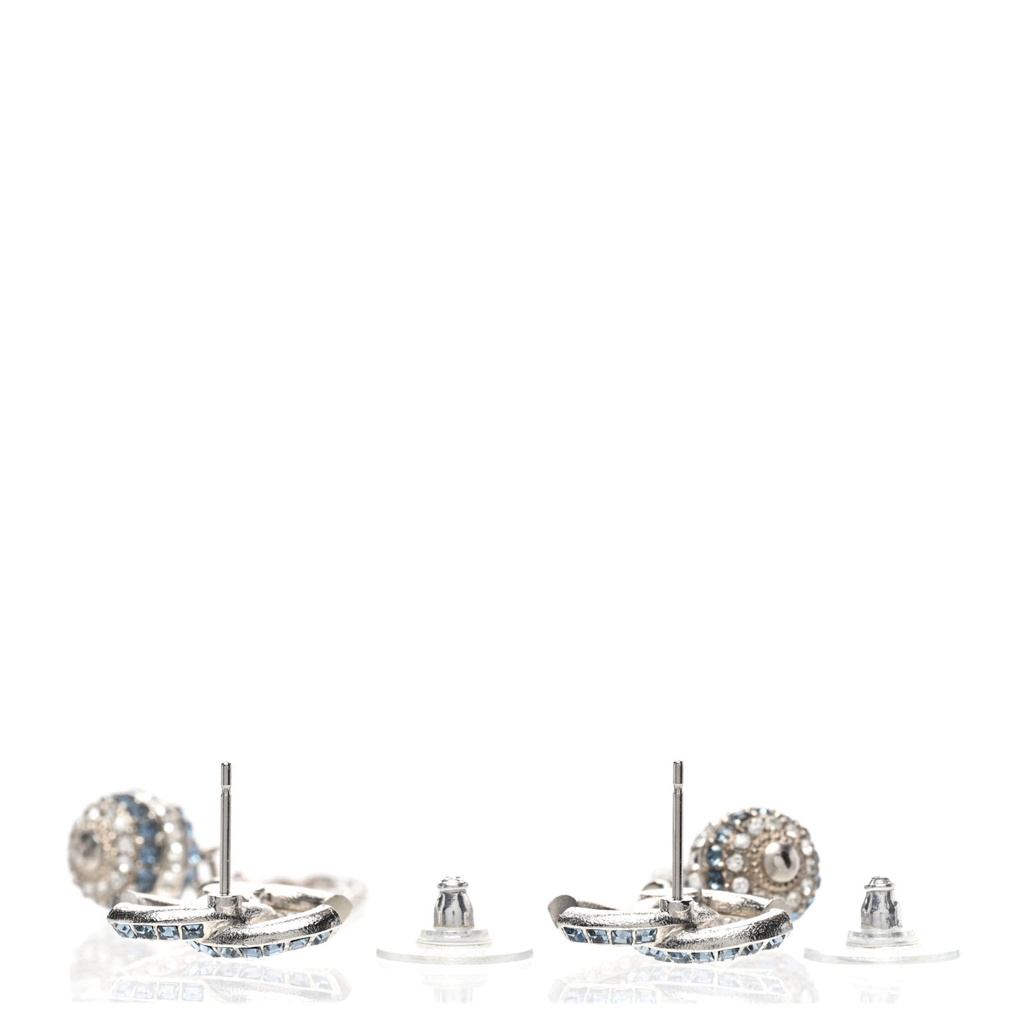 Crystal Drop Long CC Earrings Silver