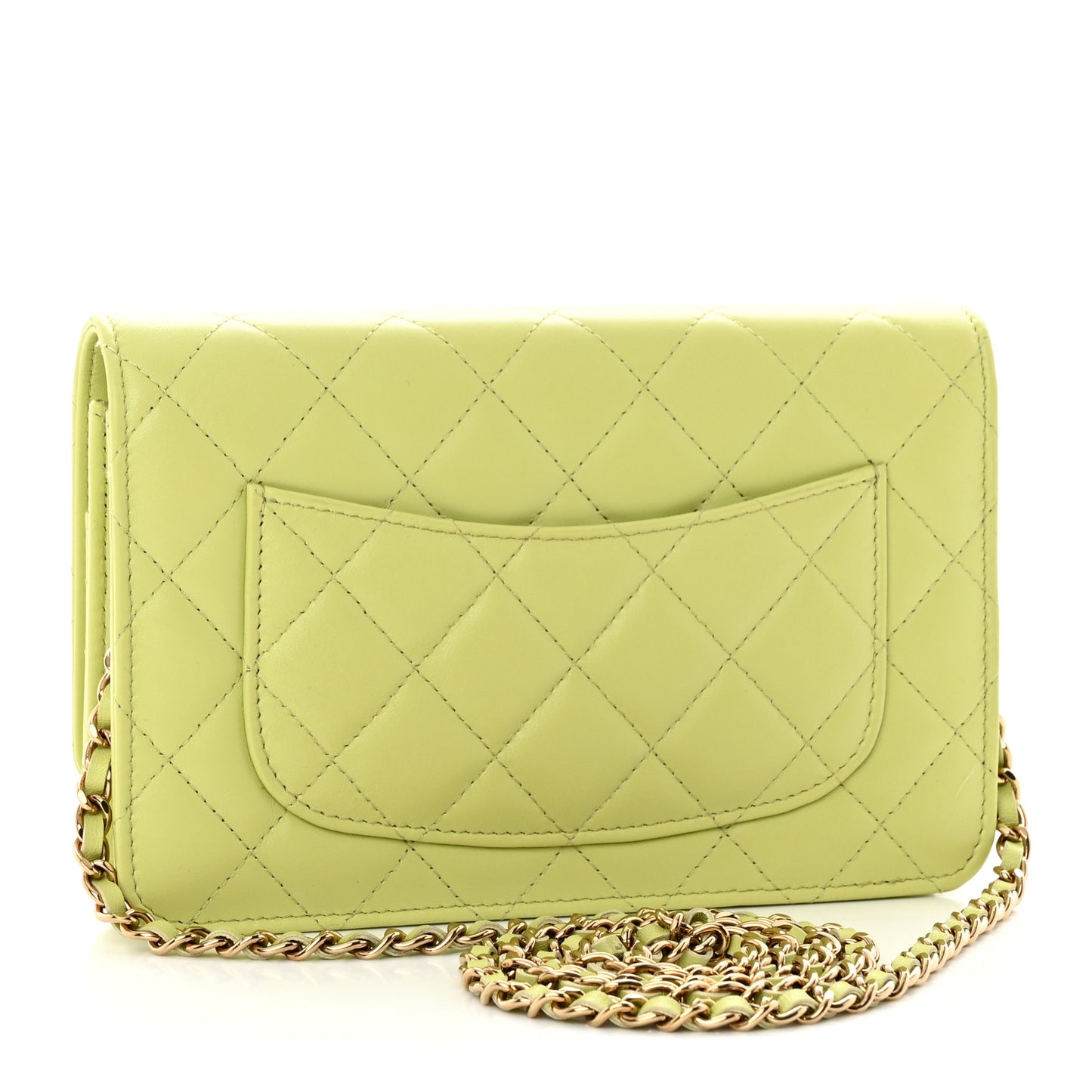 Lambskin Quilted Wallet On Chain WOC Light Green