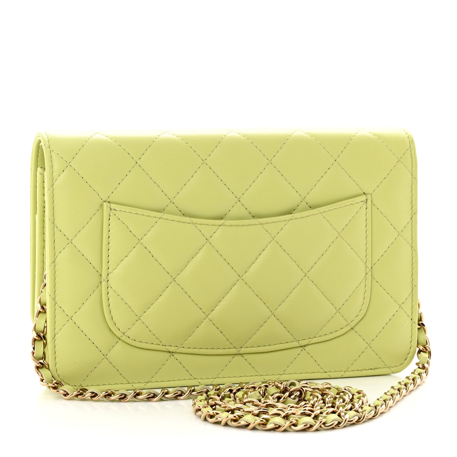 Chanel Lambskin Quilted Wallet On Chain WOC Light Green 3 of 12