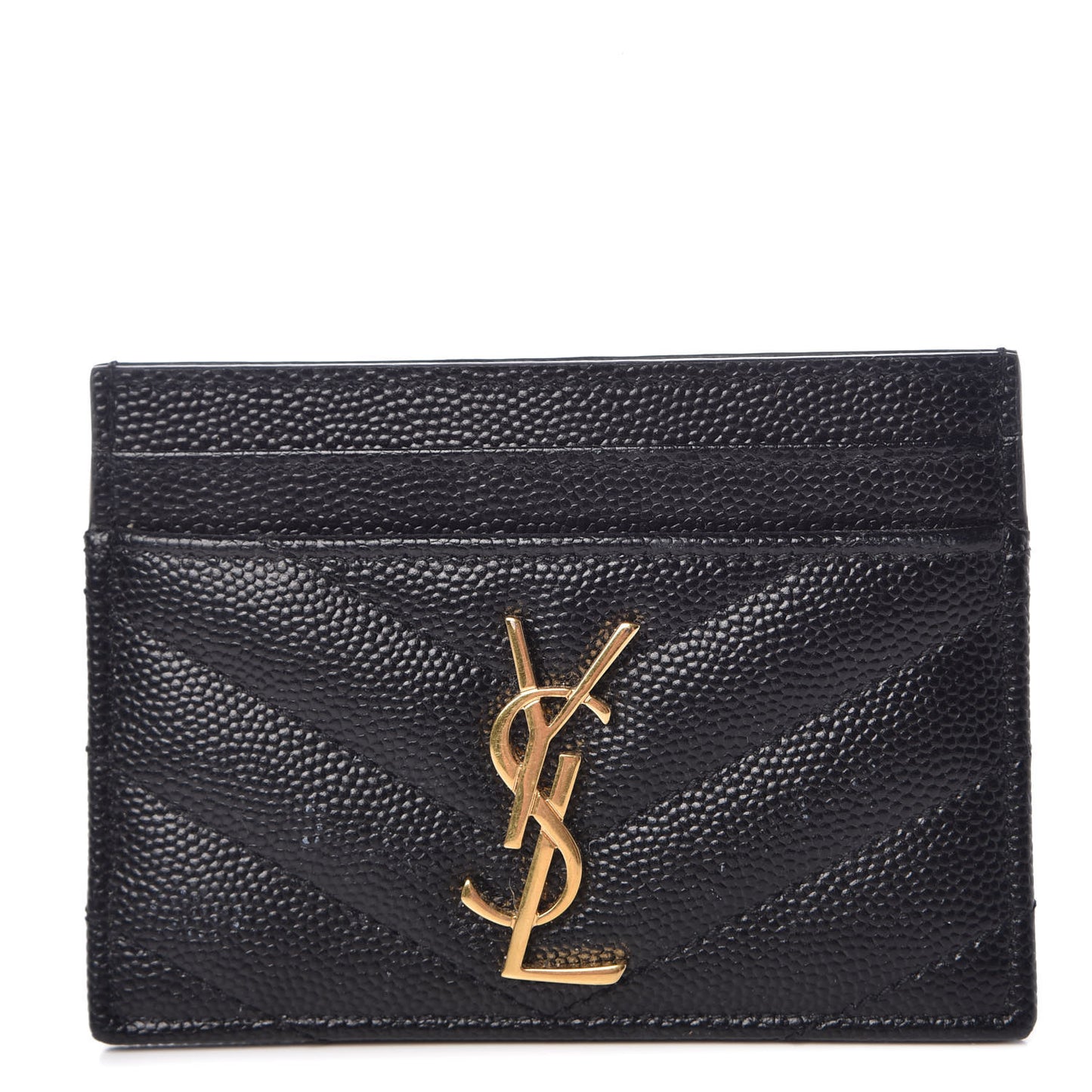 Grain De Poudre Matelasse Chevron Monogram Credit Card Case Black