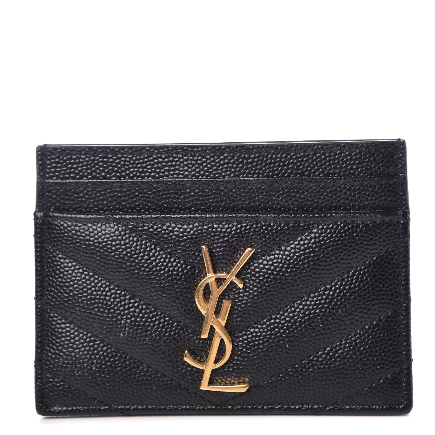 Saint Laurent Grain De Poudre Matelasse Chevron Monogram Credit Card Case Black 1 of 9
