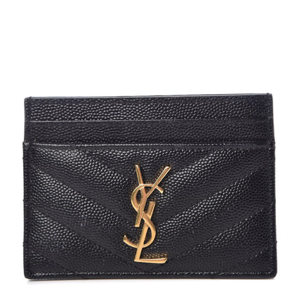 Saint Laurent Grain De Poudre Matelasse Chevron Monogram Credit Card Case Black 1 of 9