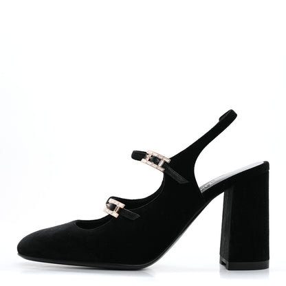 Hermes Velvet Rhinestone Jackie 90 Pumps 36.5 Black 1 of 10