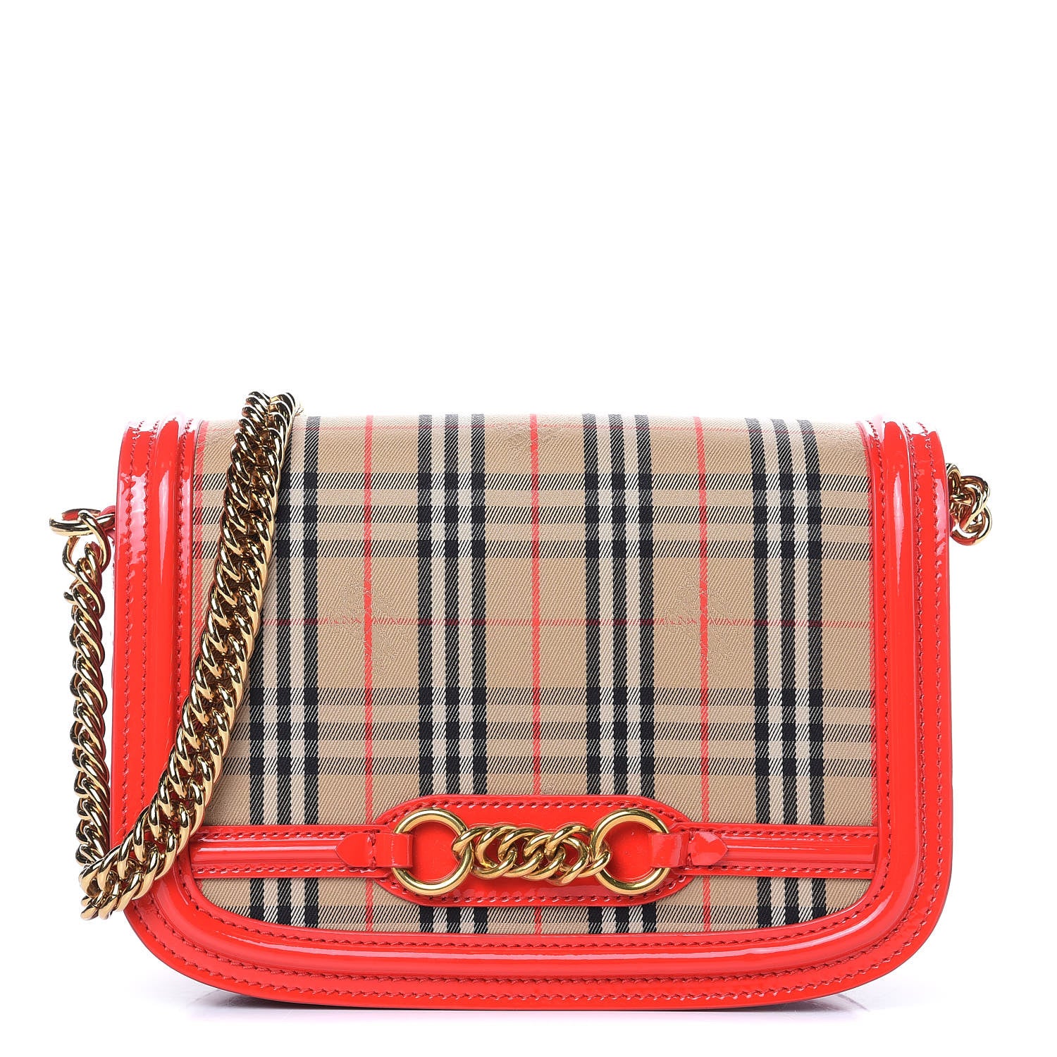 Burberry Patent 1983 Knight Check Link Shoulder Bag Bright Red 1 of 9
