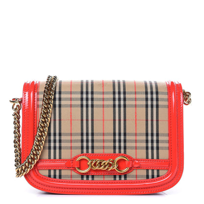 Burberry Patent 1983 Knight Check Link Shoulder Bag Bright Red 1 of 9
