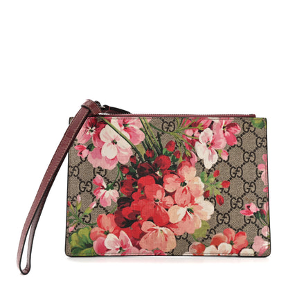 Gucci GG Supreme Monogram Blooms Small Zip Pouch Beige Multicolor Dry Rose 1 of 8