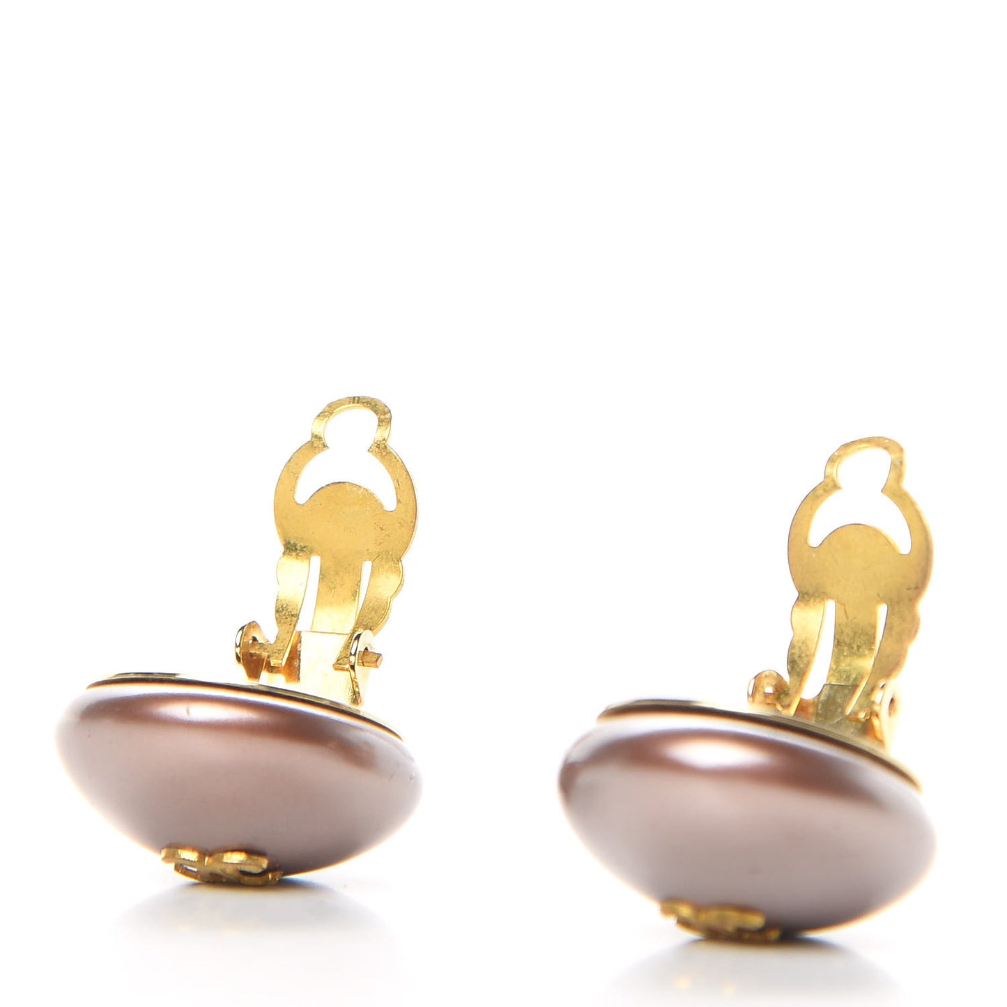 Faux Pearl CC Clip On Earrings Bronze