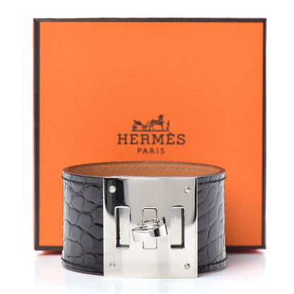 Hermes Shiny Alligator Kelly Dog Cuff Black 5 of 5