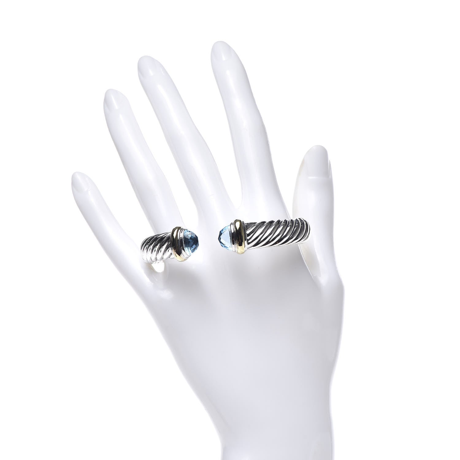 David Yurman Sterling Silver 18K Yellow Gold Blue Topaz Waverly Bracelet 2 of 5
