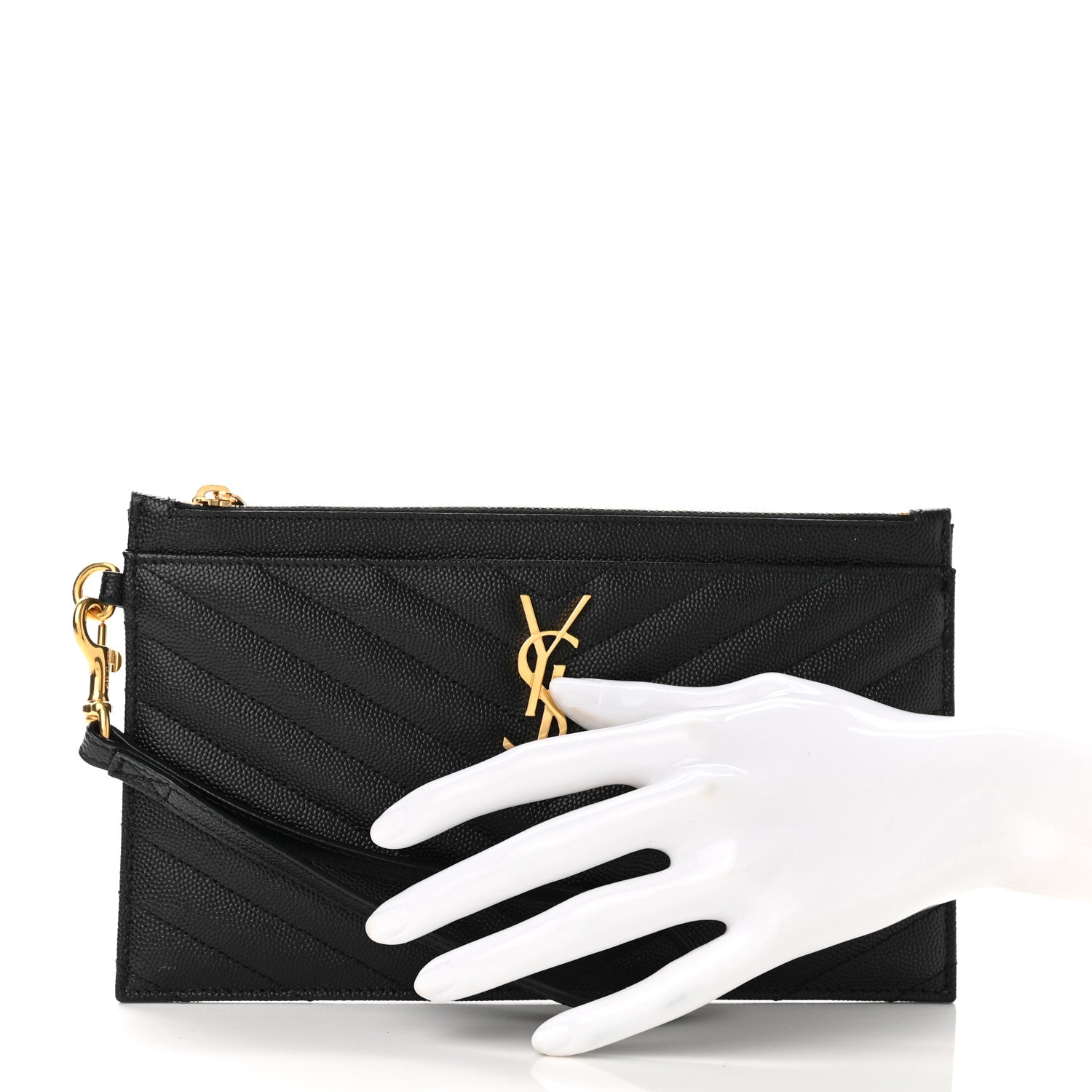 Saint Laurent Grain De Poudre Chevron Monogram Large Bill Pouch Black 2 of 10