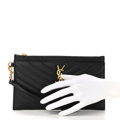 Saint Laurent Grain De Poudre Chevron Monogram Large Bill Pouch Black 2 of 10