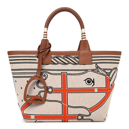Hermes H Plume Canvas Swift Printed Quadrige au Fil Steeple 25 Bag Gris Beige Ecru Beige Gold 1 of 9