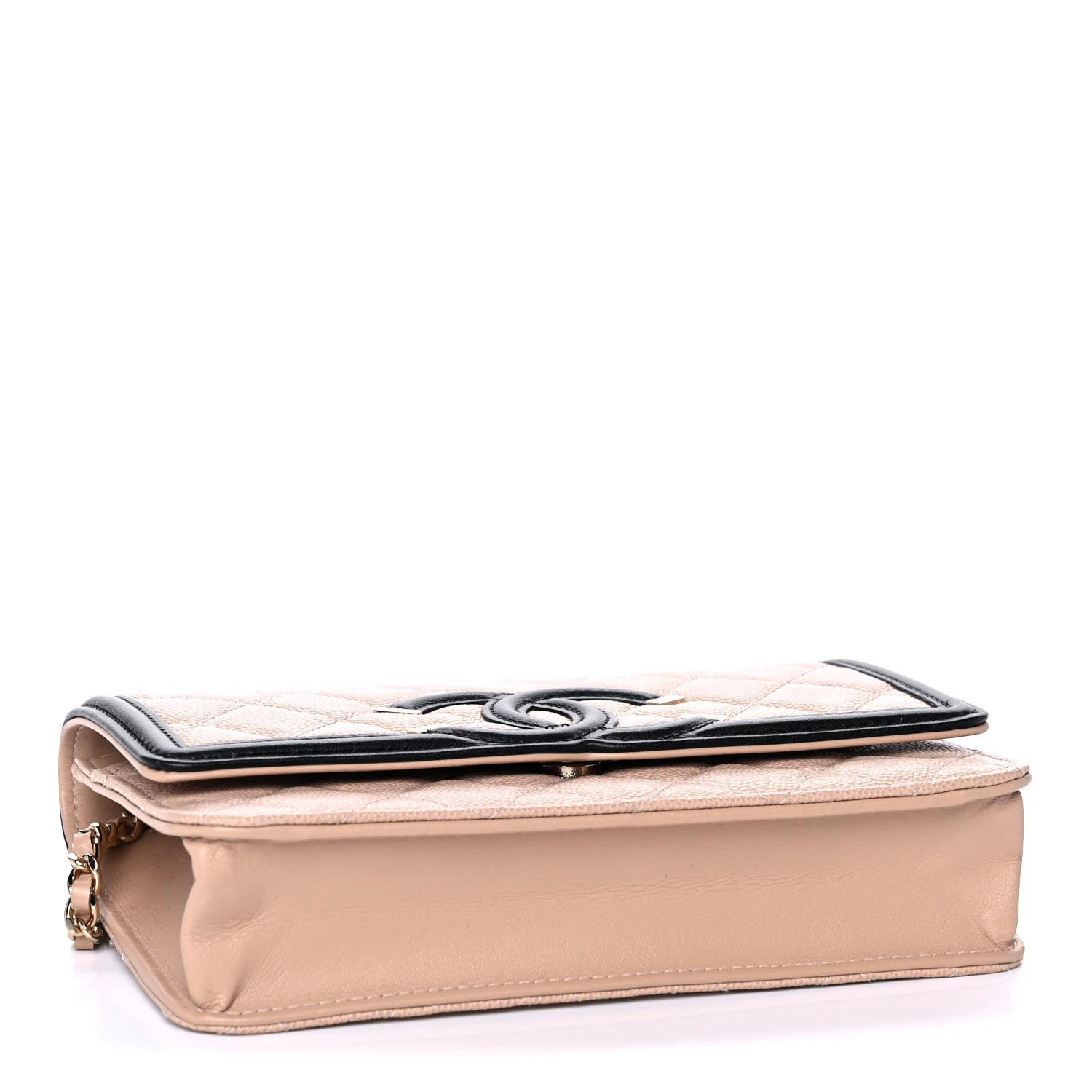 Chanel Caviar Quilted CC Filigree Wallet On Chain WOC Beige Black 4 of 13