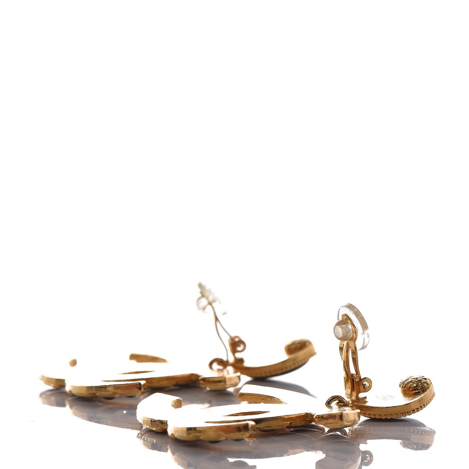 Chanel Resin Along The Nile CC Clip On Earrings Gold Black 3 of 5