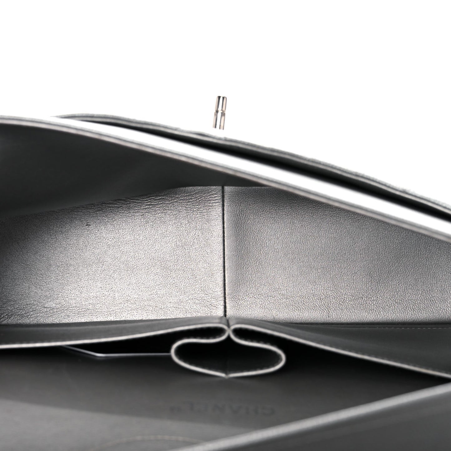 Metallic Caviar Chevron Quilted Jumbo Double Flap Silver