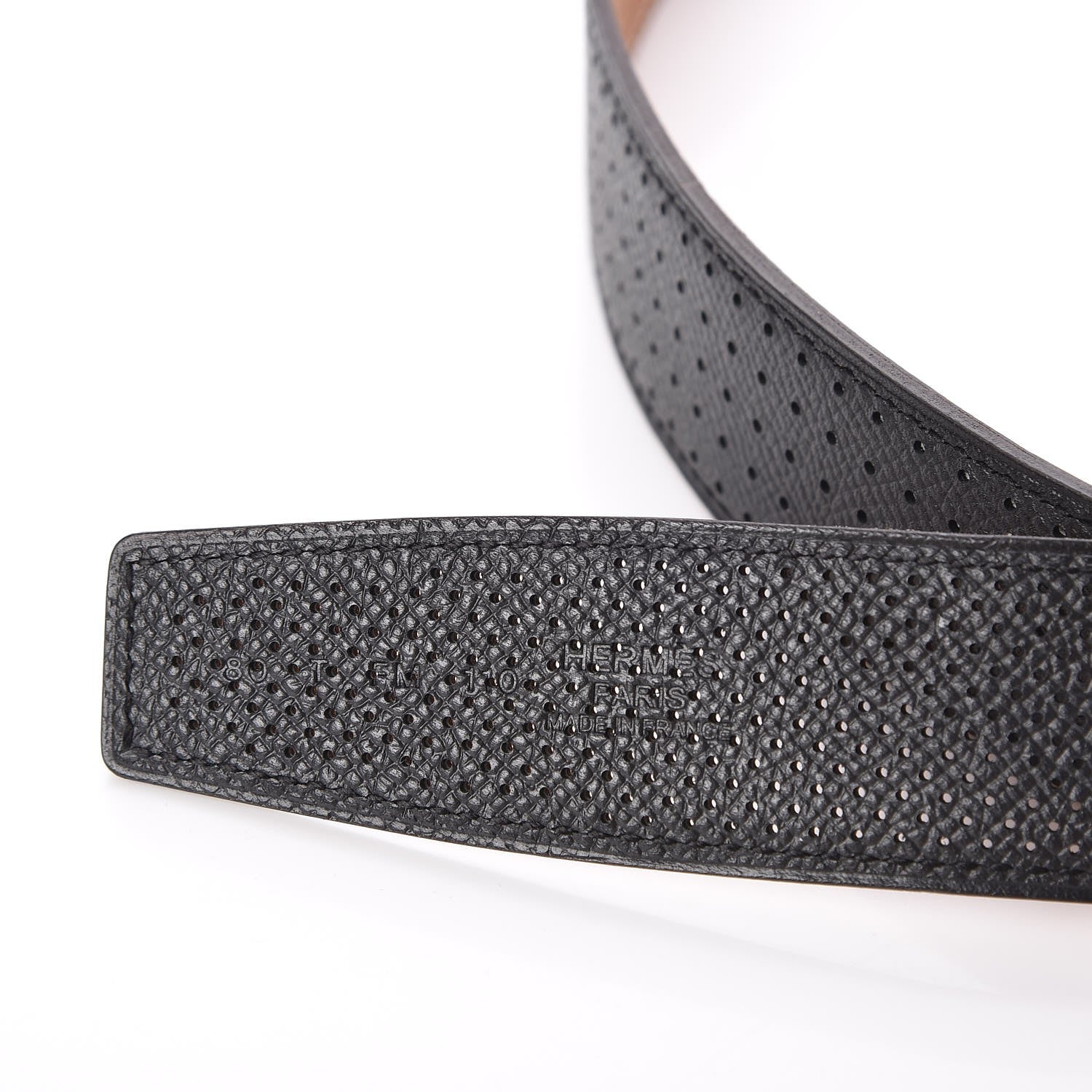 Hermes Epsom Perforated 32mm Belt Strap 80 Black Gold 3 of 5