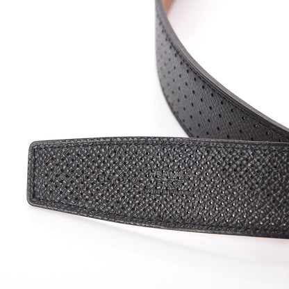 Hermes Epsom Perforated 32mm Belt Strap 80 Black Gold 3 of 5