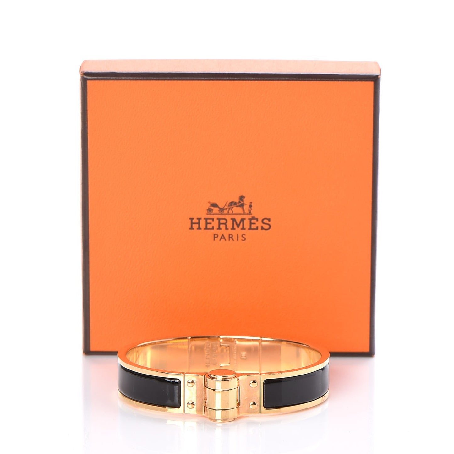 Enamel Charniere Uni Narrow Hinged Bracelet S Black