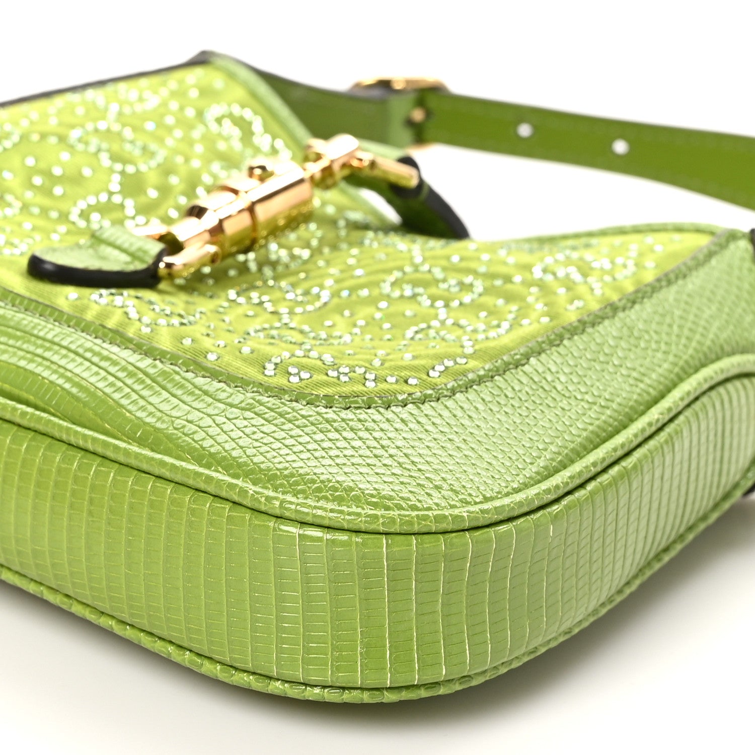 Gucci Canvas Lizard Crystal GG Monogram Mini Jackie 1961 Green