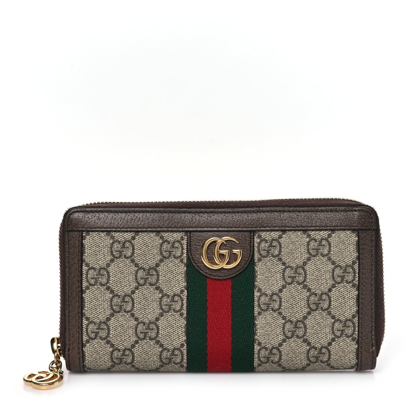 GG Supreme Monogram Web Ophidia Zip Around Wallet Brown