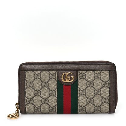 Gucci GG Supreme Monogram Web Ophidia Zip Around Wallet Brown 1 of 7