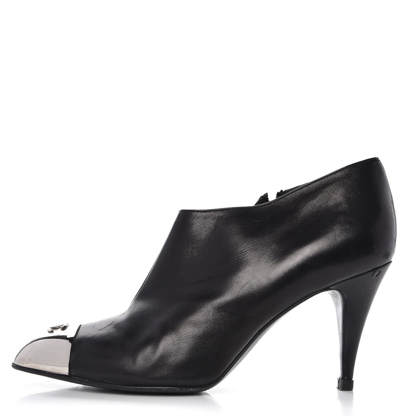 Calfskin CC Cap Toe Ankle Boots 40 Black Silver