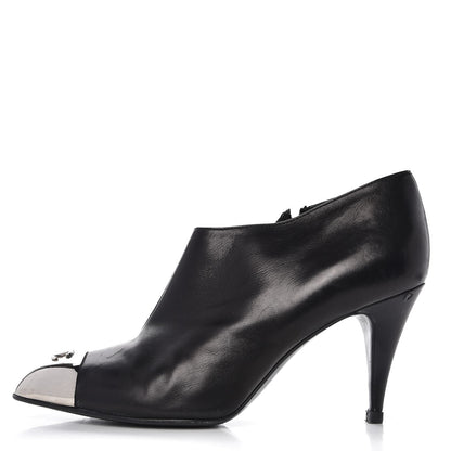 Chanel Calfskin CC Cap Toe Ankle Boots 40 Black Silver 1 of 10