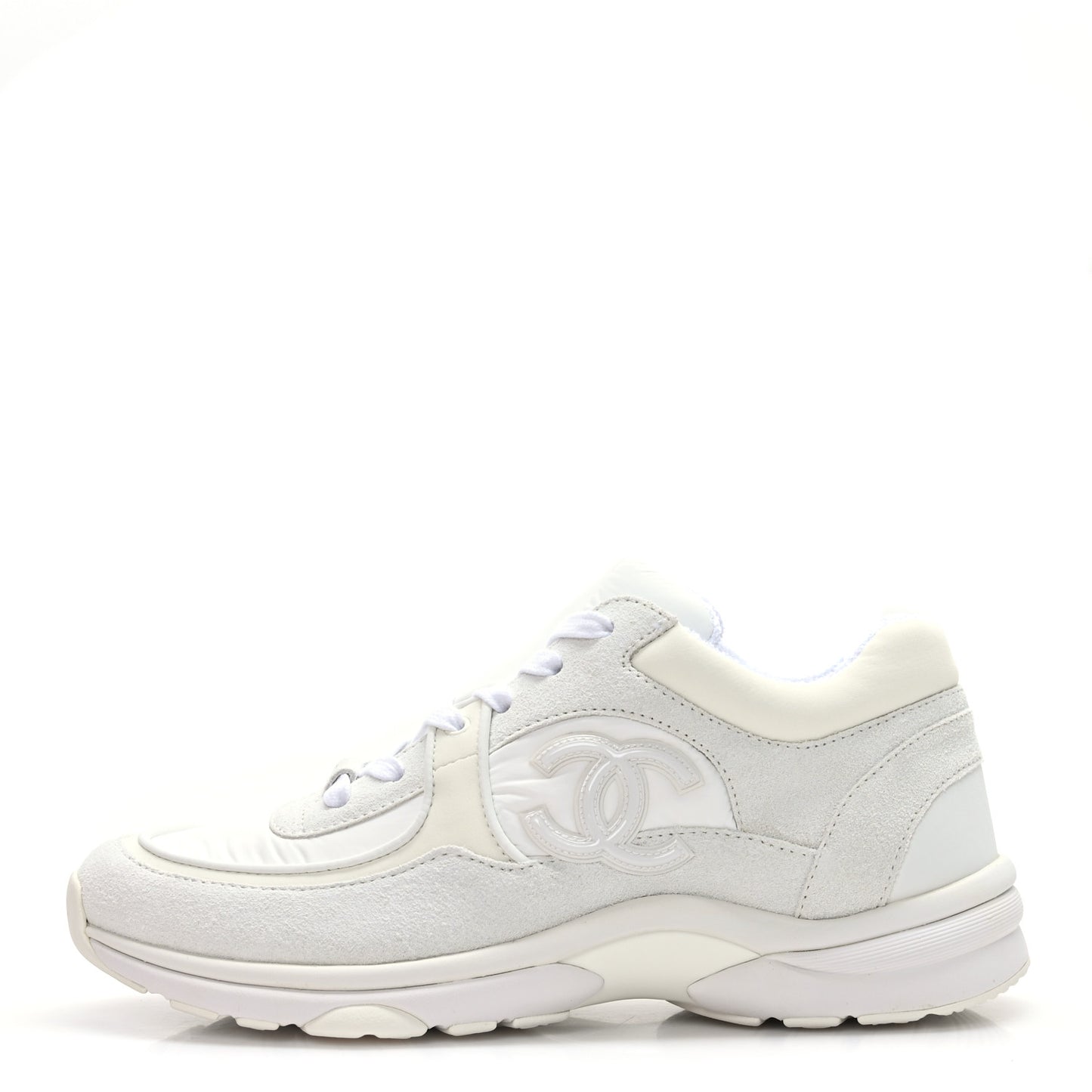Suede Calfskin Fabric CC Sneakers 40 White