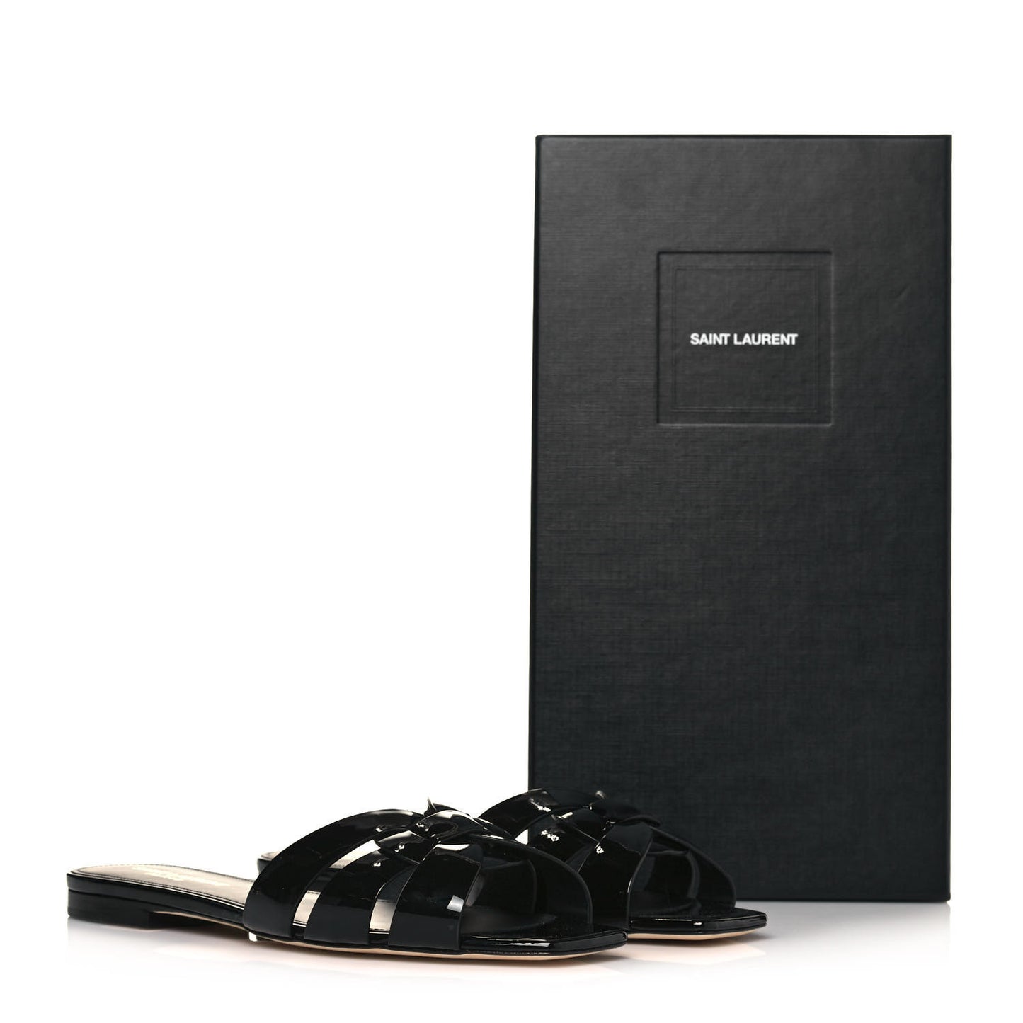 Patent Calfskin Nu Pied 05 Slide Sandals 37 Black