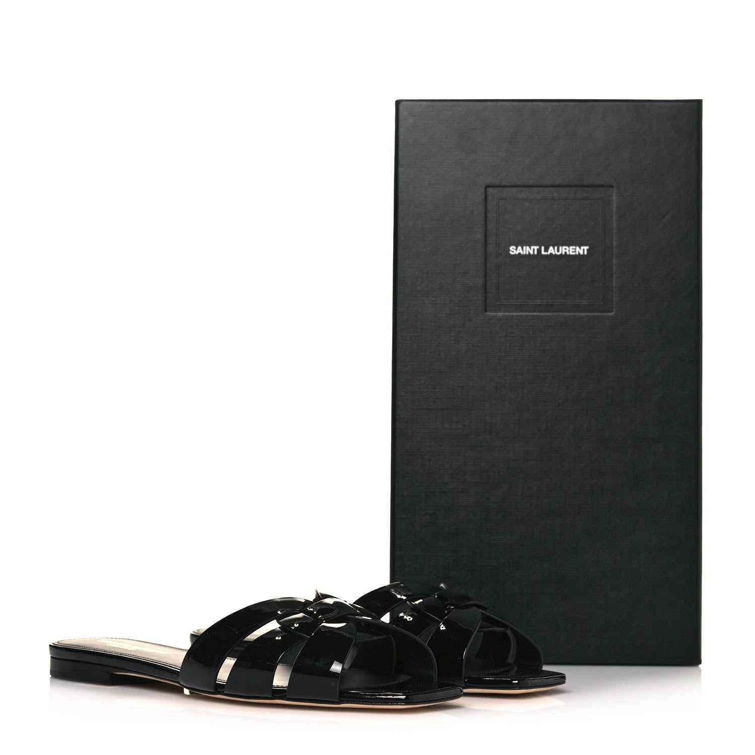 Saint Laurent Patent Calfskin Nu Pied 05 Slide Sandals 37 Black 9 of 9