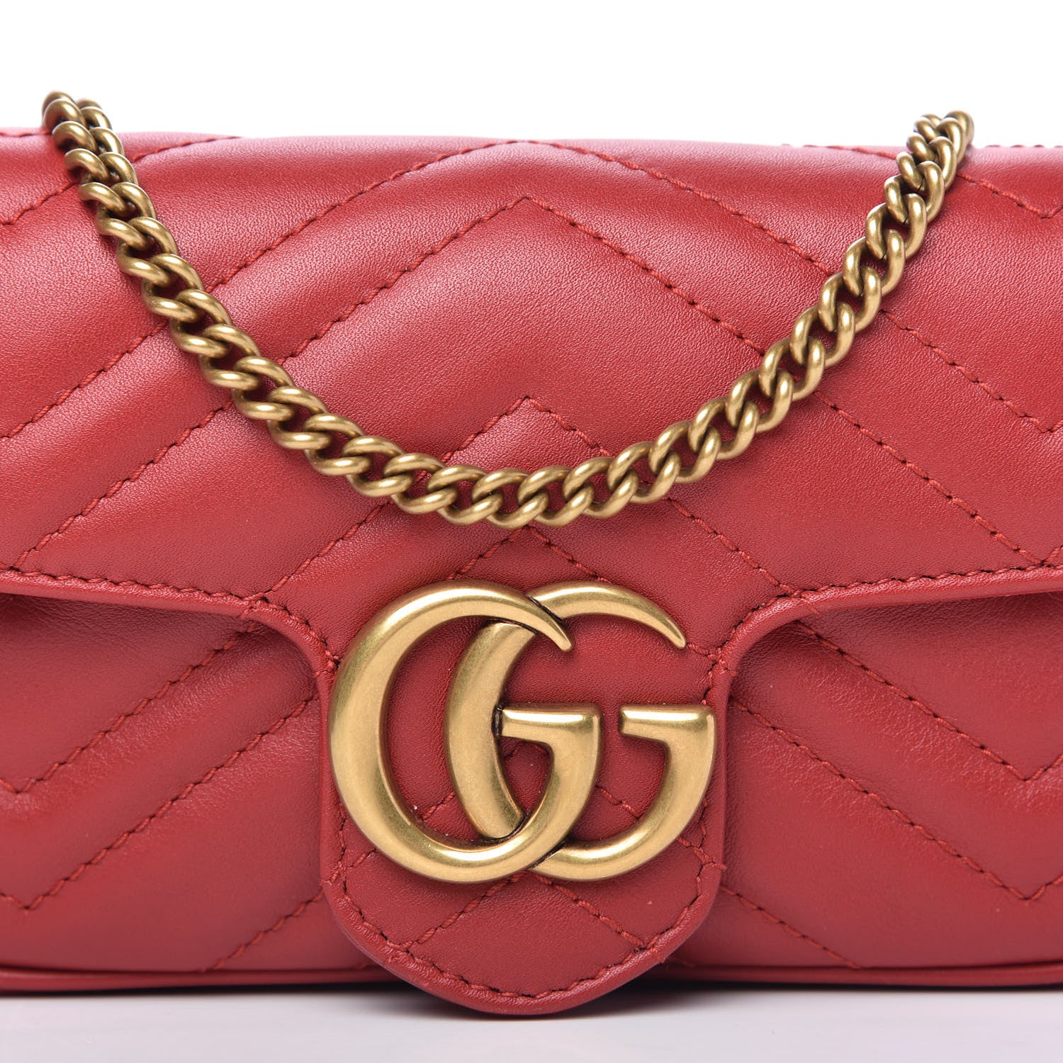 Gucci Calfskin Matelasse Super Mini GG Marmont Shoulder Bag Hibiscus Red 10 of 11