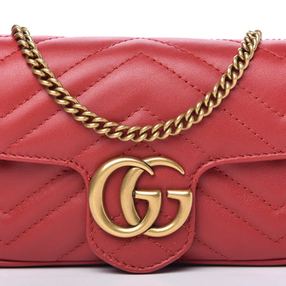 Gucci Calfskin Matelasse Super Mini GG Marmont Shoulder Bag Hibiscus Red 10 of 11