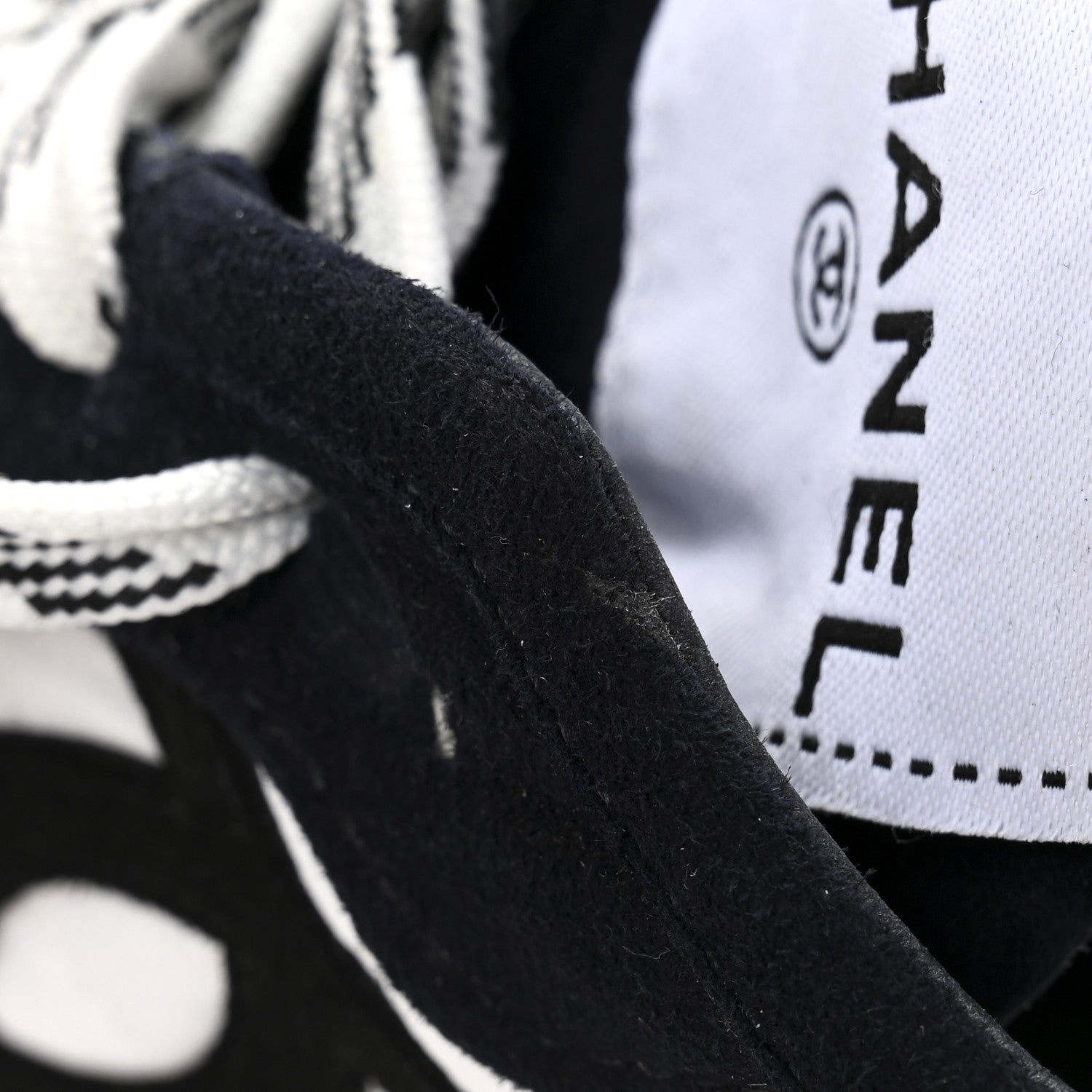 Chanel Fabric Suede Kidskin CC Sneakers 37.5 Dark Navy White 11 of 12