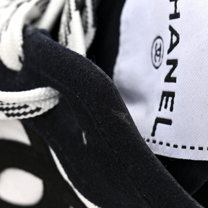Chanel Fabric Suede Kidskin CC Sneakers 37.5 Dark Navy White 11 of 12
