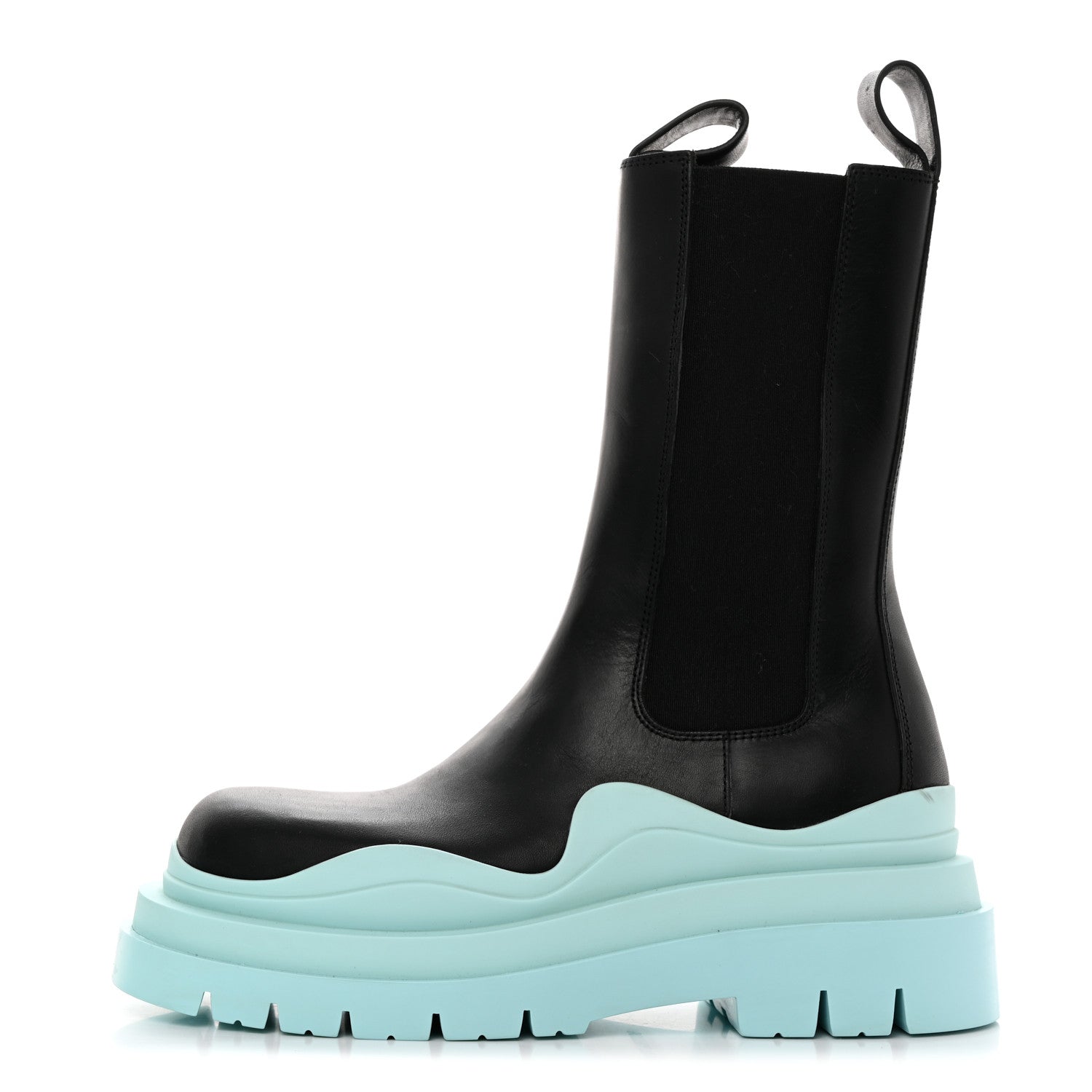 Bottega Veneta Calfskin The Tire Chelsea Boots 37.5 Black Pale Blue 1 of 7