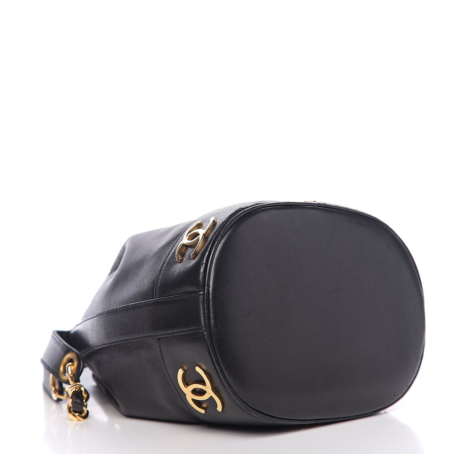 Lambskin CC Drawstring Shoulder Bag Black