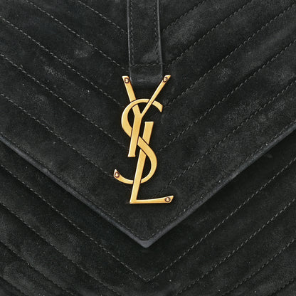 Saint Laurent Suede Matelasse Chevron Monogram Medium College Bag Black 8 of 11
