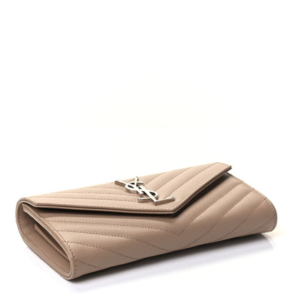 Saint Laurent Grain De Poudre Matelasse Chevron Monogram Flap Wallet Taupe 3 of 4